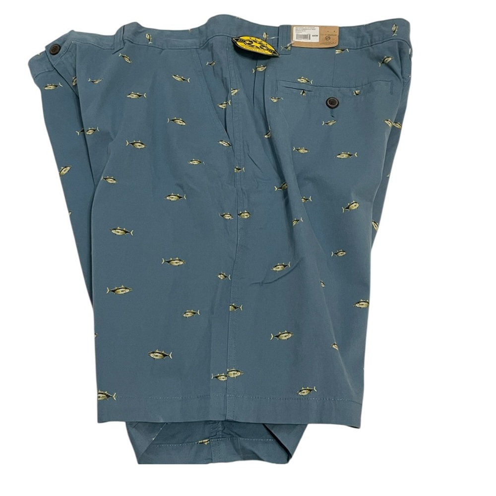 Magellan Shorts Men's Sz.44w Blue Outdoor All Over Fish Print Flat Front Chino
